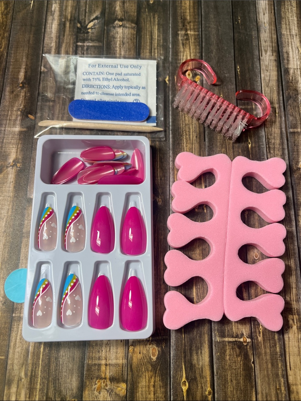 5for$10 Medium Oval Hot Pink and Heart Nails And Pink Nail Accessories